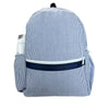 Navy Seersucker Medium Backpack with Pockets