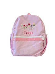 Pink Seersucker Medium Backpack with Pockets