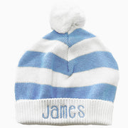 Cotton Striped Hat with Pompom - Blue, 6-12 mo