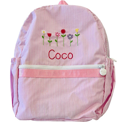 Pink Seersucker Medium Backpack with Pockets