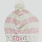 Cotton Striped Hat with Pompom - Pink, 6-12 mo