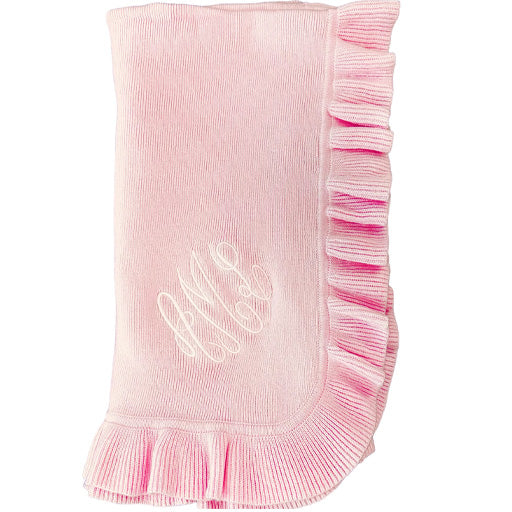 Cotton Knit Ruffle Blanket Pink