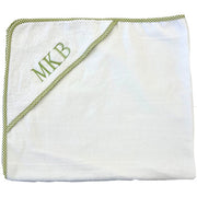 Gingham Trim Velour Terry Hooded Towel - Green