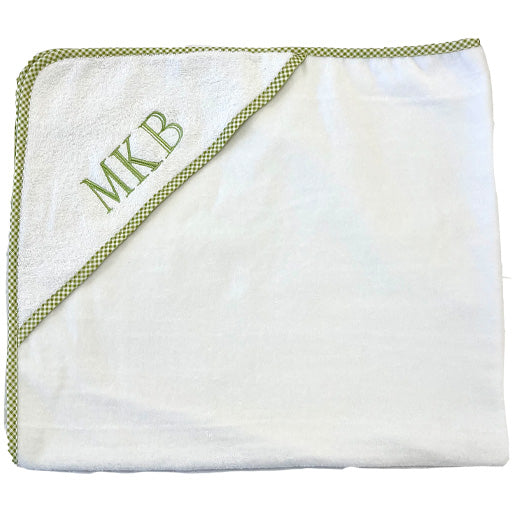 Gingham Trim Velour Terry Hooded Towel - Green