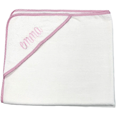 Gingham Trim Velour Terry Hooded Towel - Pink