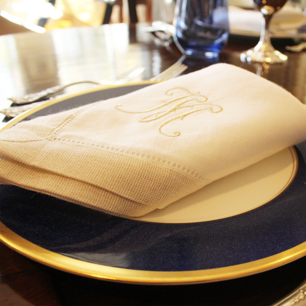 Sferra Filetto Dinner Napkin Set of 4 -  20" x 20" - White with Gold Edge