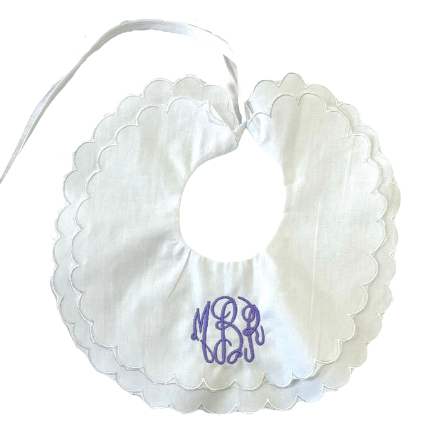 Collar Baby Bib with Scalloped Edge - White